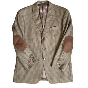 Ralph Lauren 42R Men’s Blazer Brown Houndstooth Wool Elbow Patches Sport Coat